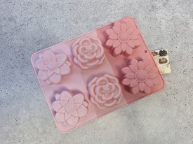 Molde silicona tricolor rosa 6 flores grandes 